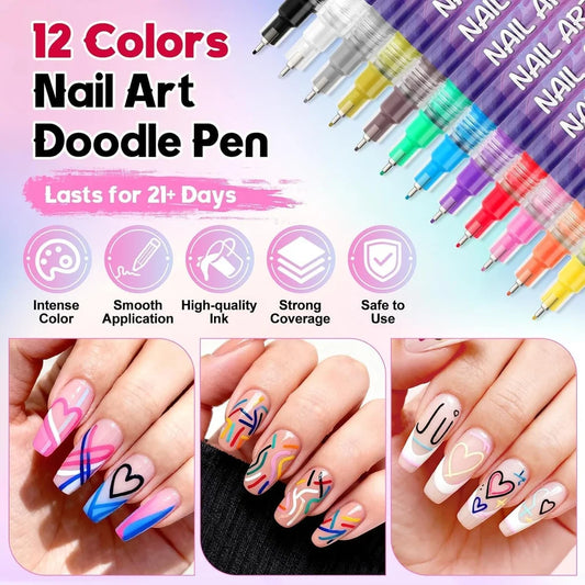 Nail art marker pen| Set of 12 pens