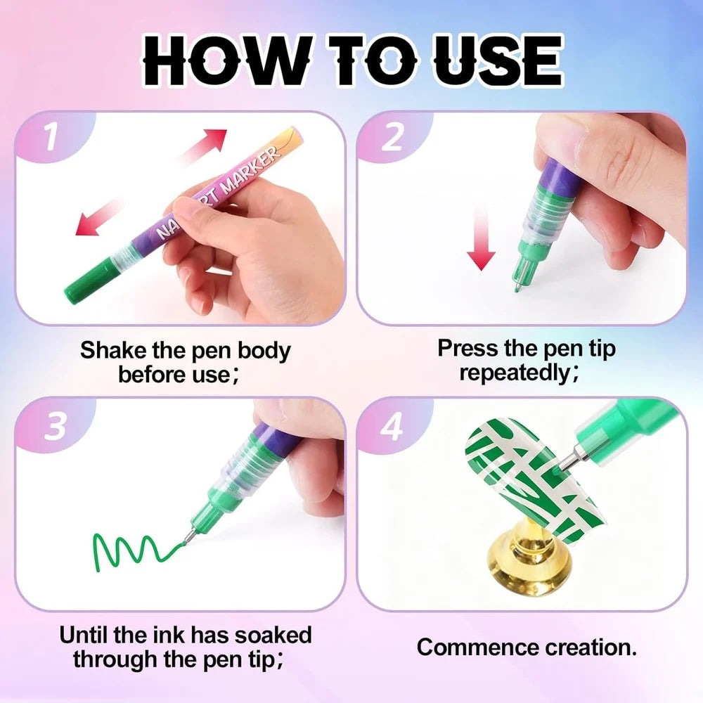 Nail art marker pen| Set of 12 pens