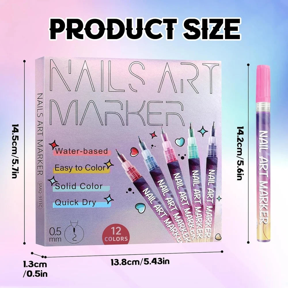 Nail art marker pen| Set of 12 pens